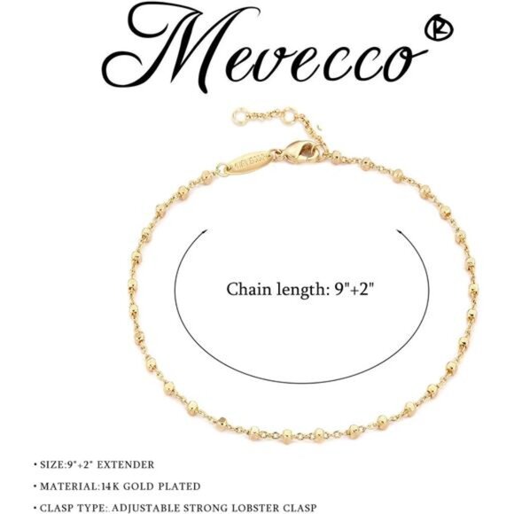 Anklet for Women Gold Chain 14K GoldPlated Dainty Boho Beach Summer Foot Jewelry - Picture 4 of 6